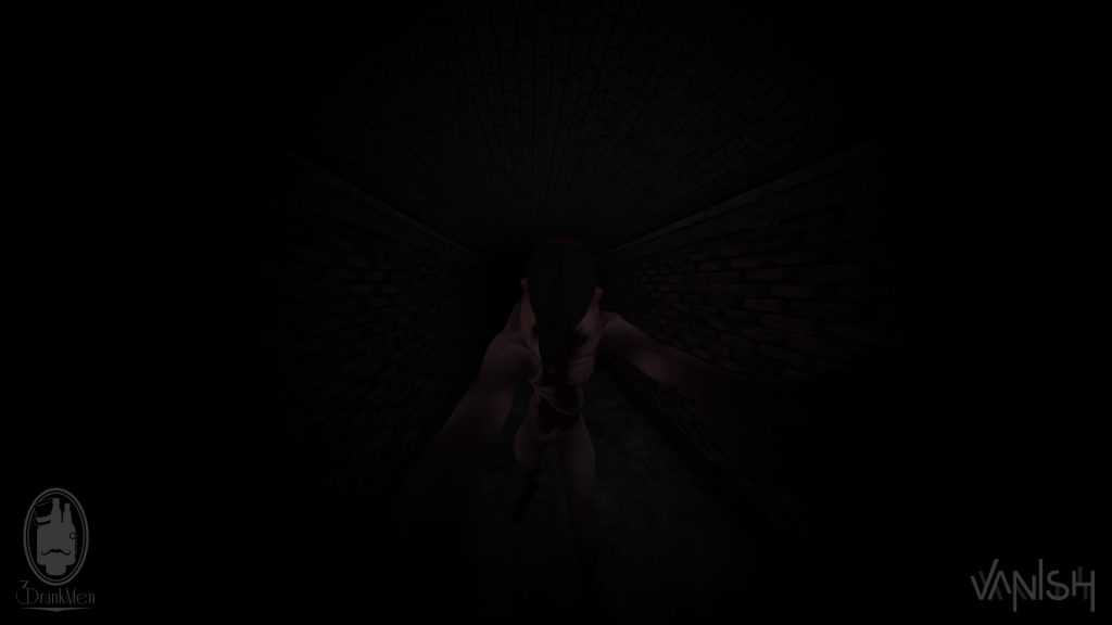 A pink skinned bloody monster with a black pointed face reaching our toward you while your vision closes in around the edges